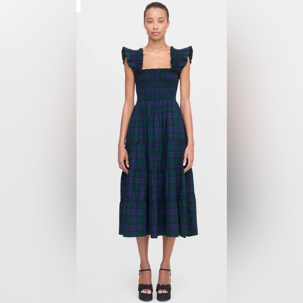 Hill House Blackwatch Plaid Midi Dress - Navy & Green